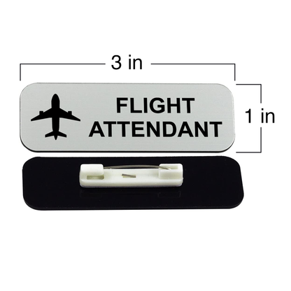 Flight Attendant 1 x 3" Name Tag/Badge, (3 Pack)
