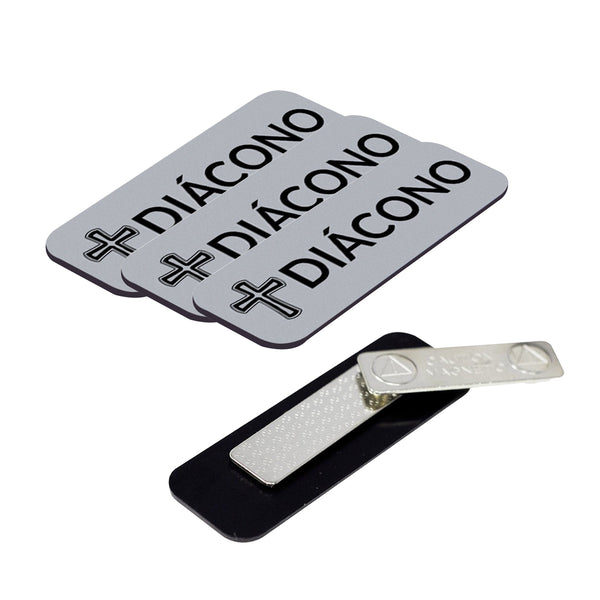 Diácono (Cross) Rounded Corners Name Tag/Badge, 1 x 3" Name Tags with Magnet Backing, Spanish Church Staff Badge Multipack