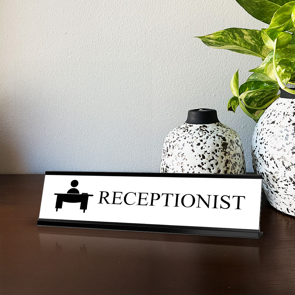 Receptionist, Black Frame, Desk Sign (2x8”)