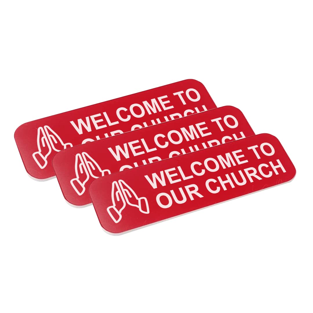 Welcome To Our Church 1 x 3" Name Tag/Badge, Praying Hands Design (3 Pack)