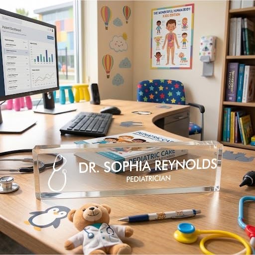 Doctor Themed, Stethoscope, Personalized Acrylic Desk Sign for Doctor and Medical Professionals (2 x 10")