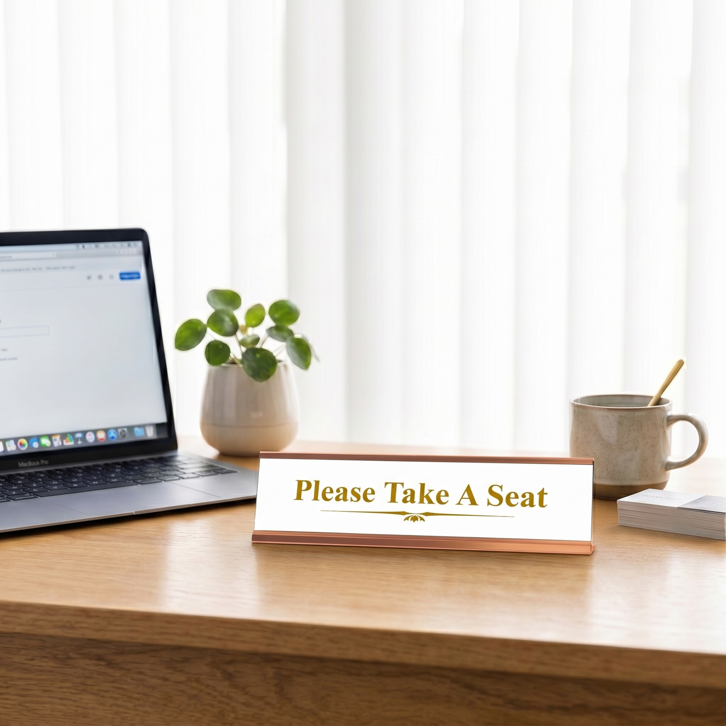 Please Take A Seat, Classy Gold Frame Desk Sign (2 x 8")