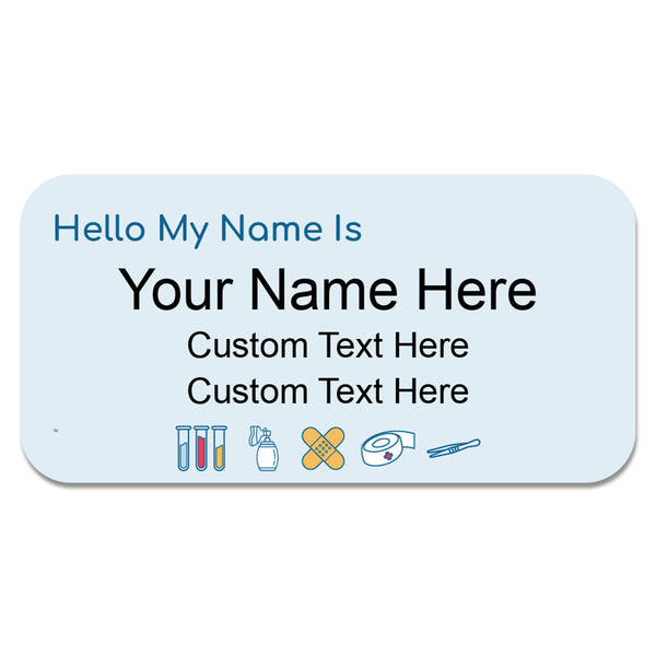 Custom Hello My Name is (Medical Field Design) Badges (1 x 3") and (1.5 x 3") Rounded Corners | Personalized Name Tags with Pin or Magnet Backing