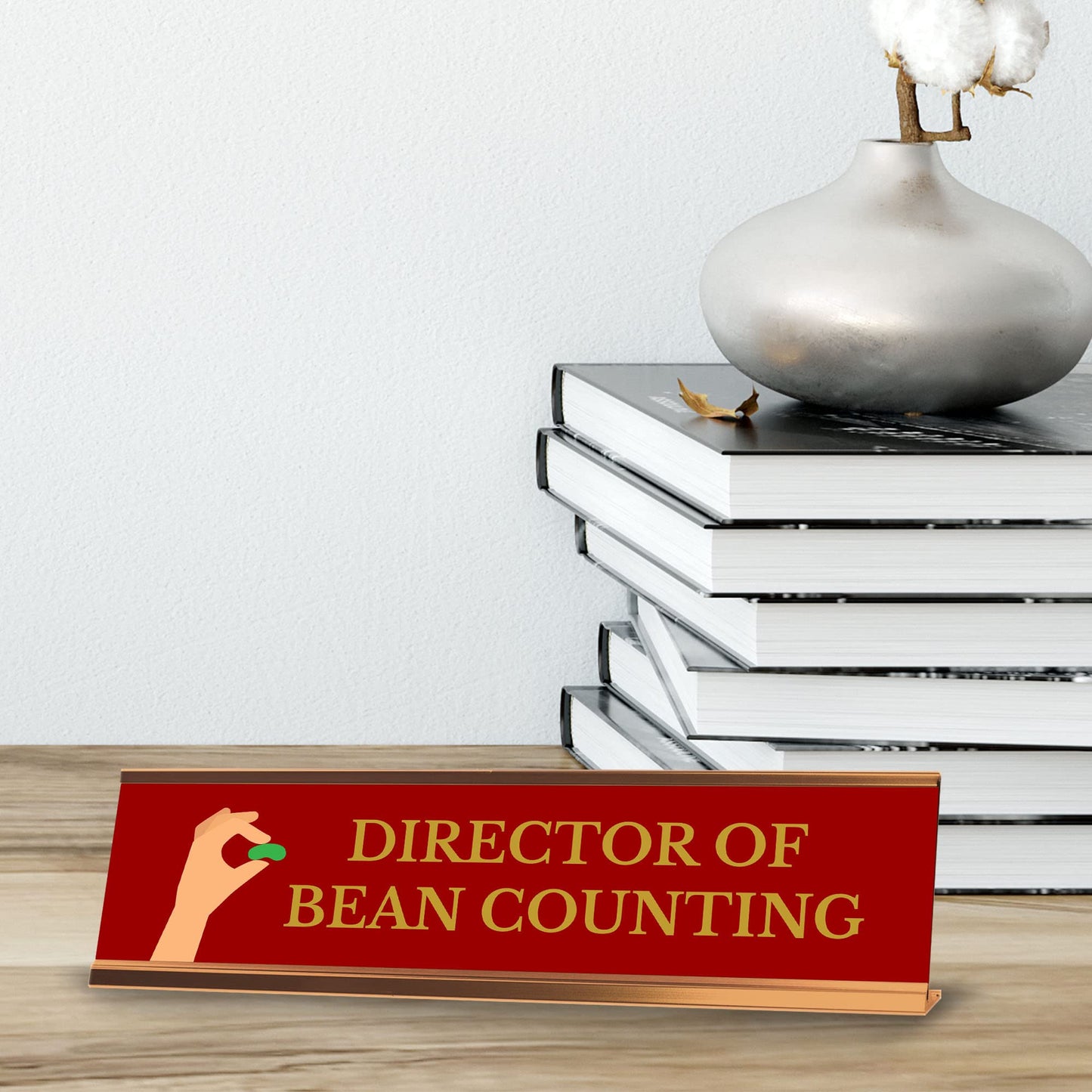 Director of Bean Counting, Rose Gold Frame, Desk Sign (2x8)