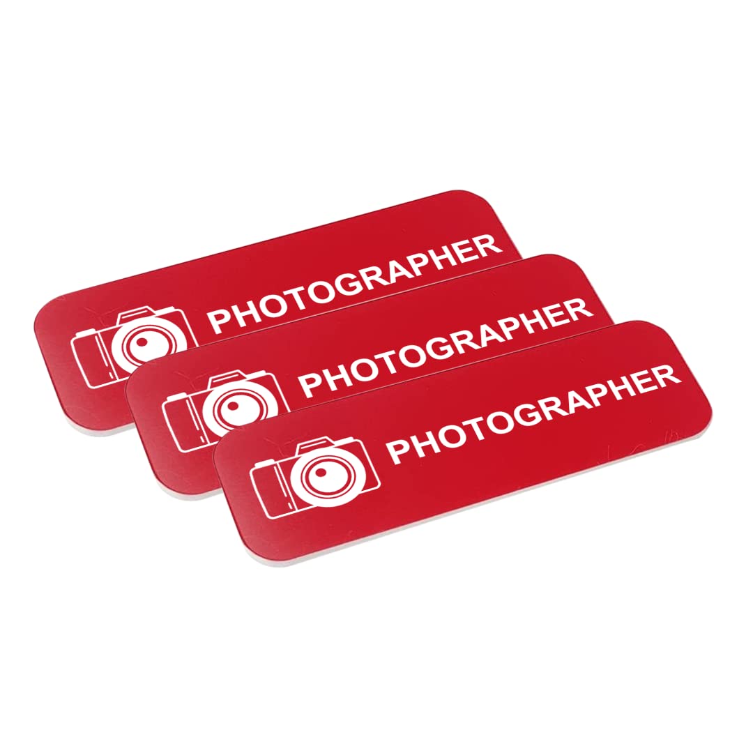 Photographer 1" x 3" Name Tag/Badge, (3 Pack)