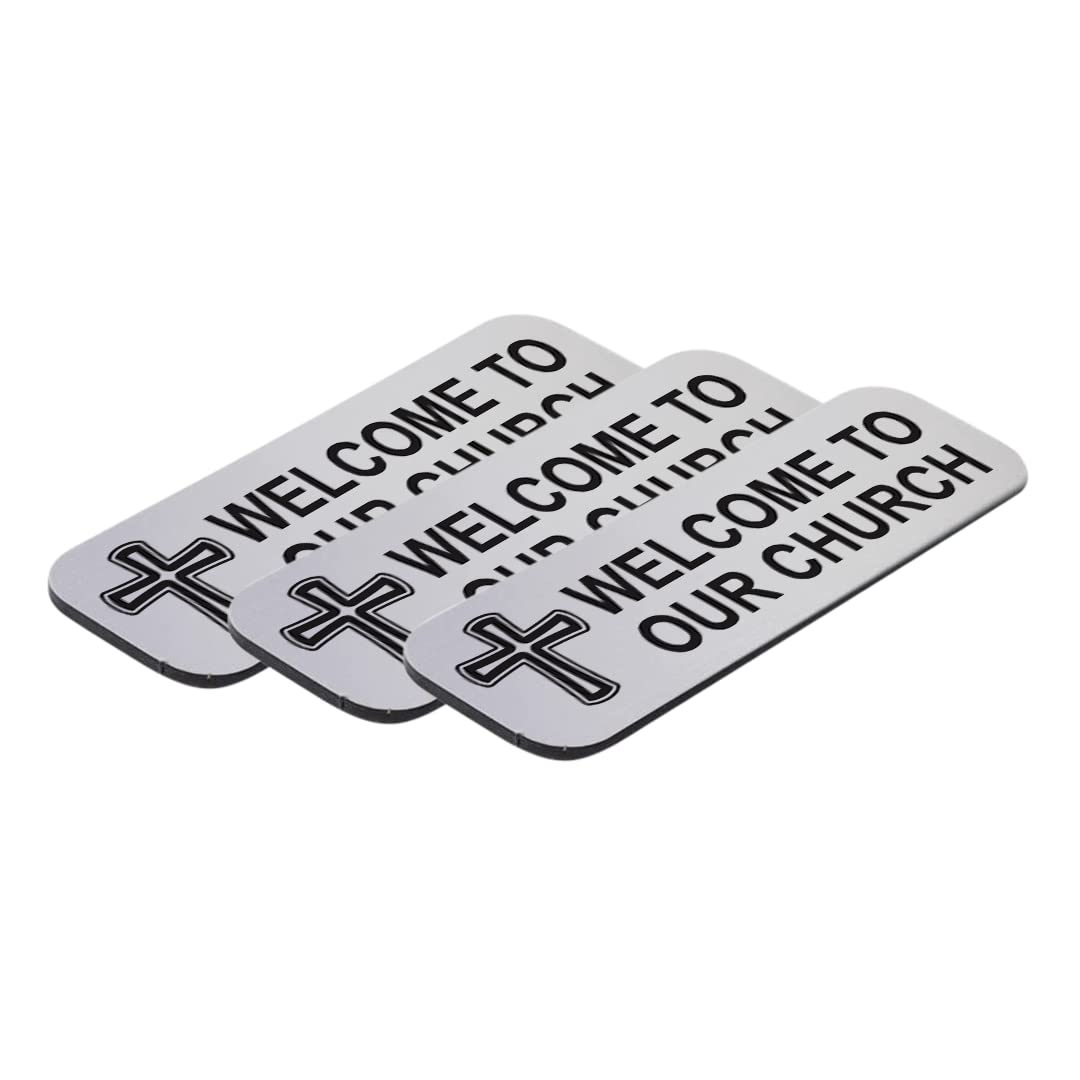 Welcome To Our Church, Cross Design, 1 x 3" Name Tag/Badge, (3 Pack)