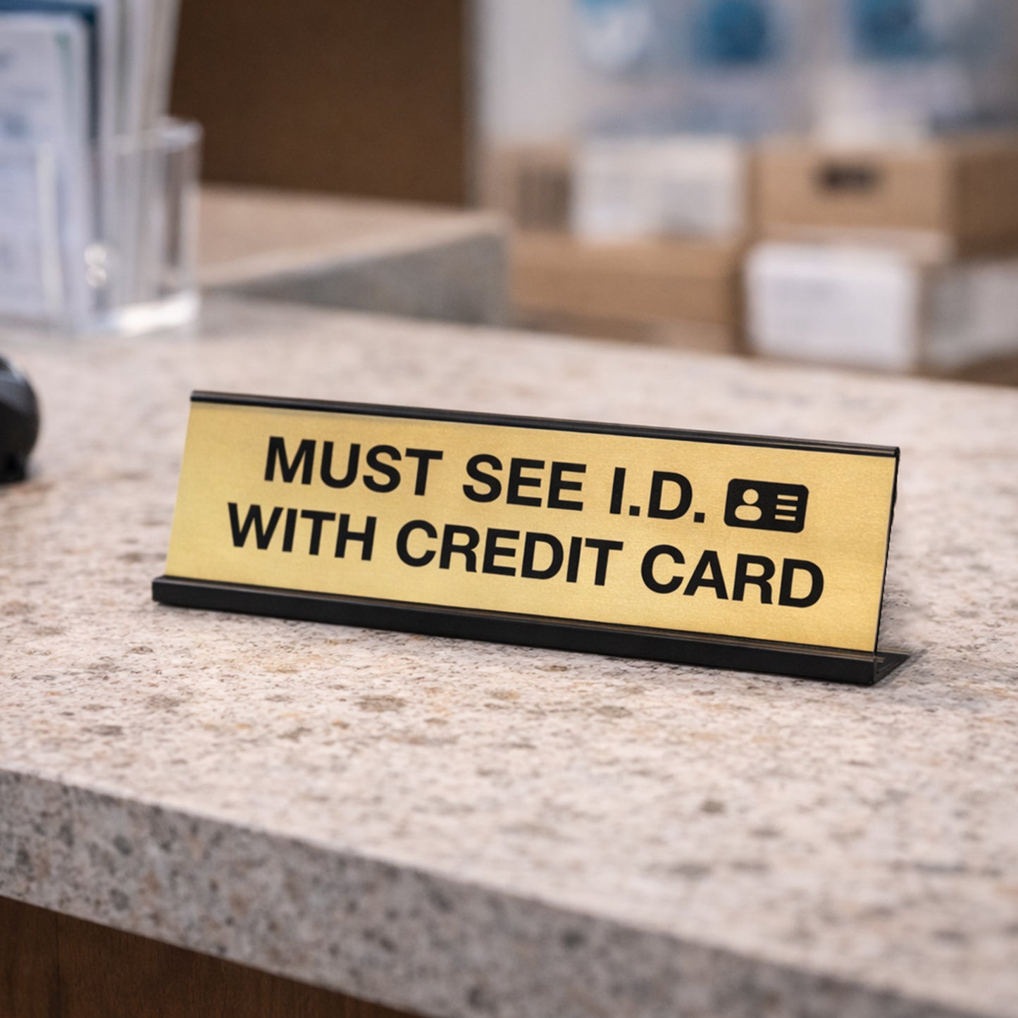 Signs ByLITA Must See ID With Credit Card Black Frame Desk Sign (2x8")