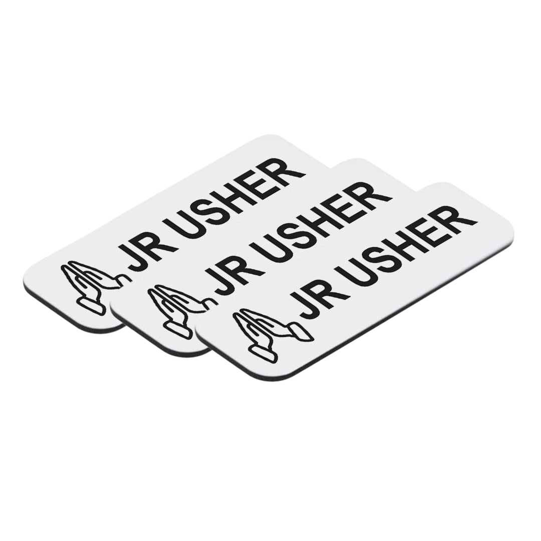 Jr Usher 1 x 3" Name Tag/Badge, Praying Hands (3 Pack)