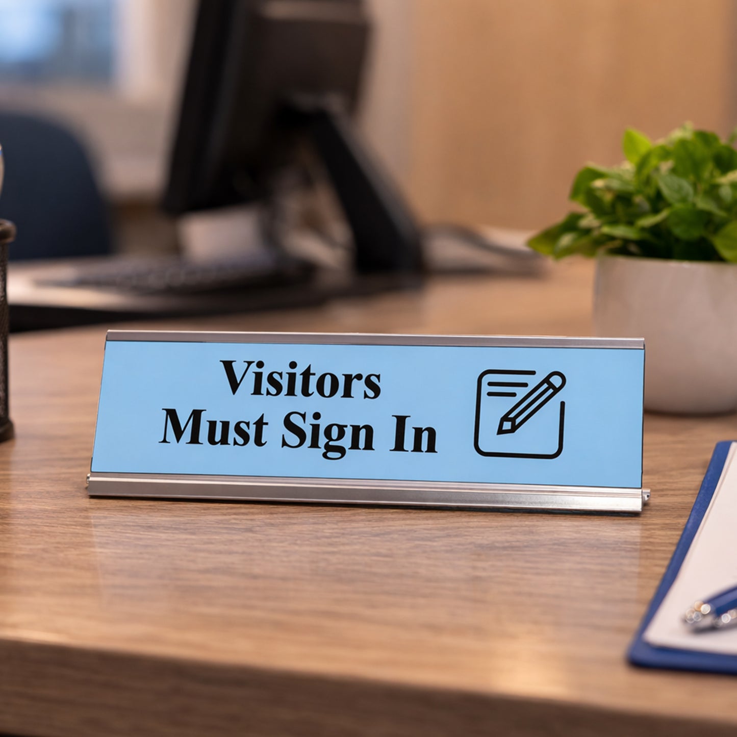 Visitors Must Sign In, Guest Reception Desk Sign (2 x 8")