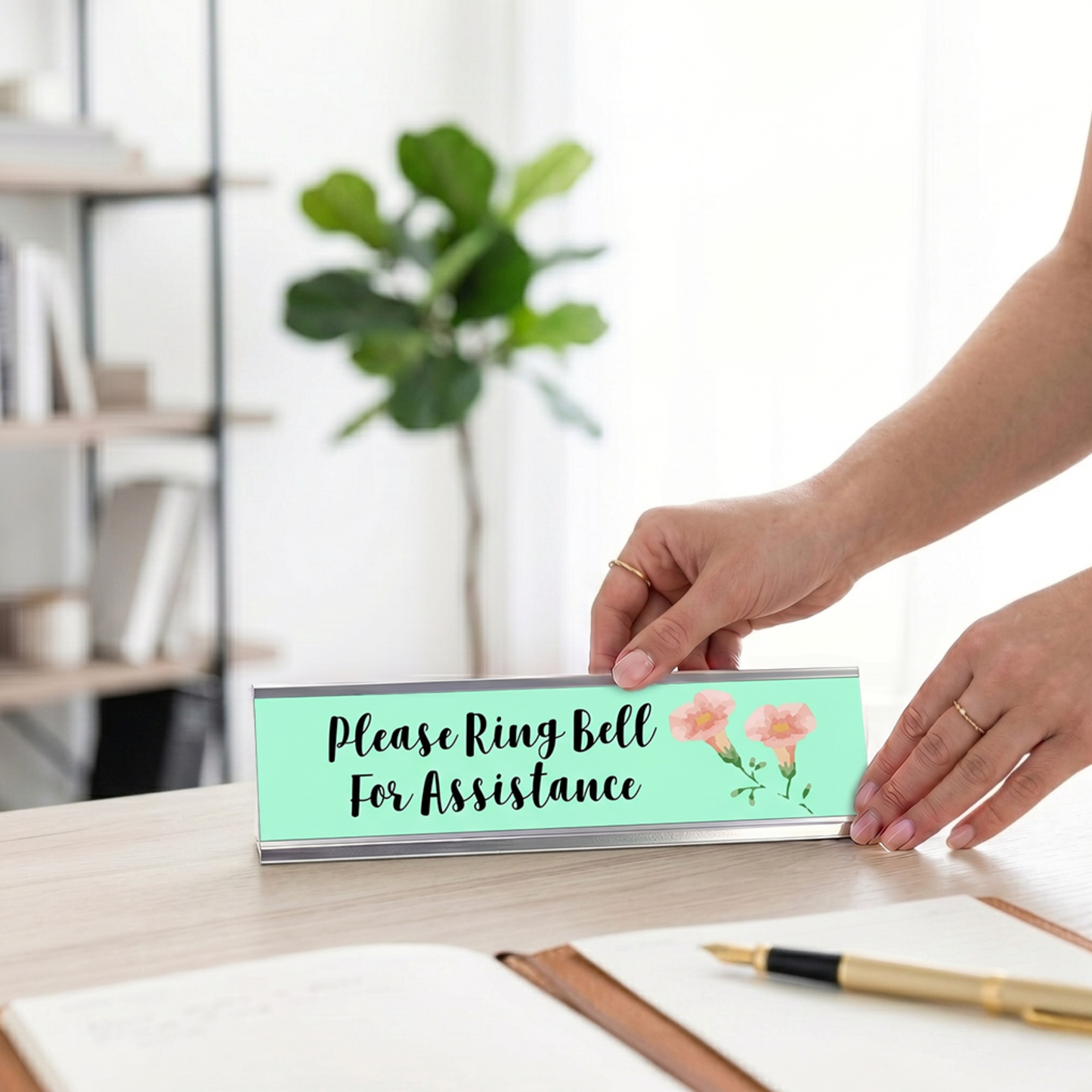 Please Ring Bell For Assistance, Floral Designer Desk Sign 2 x 8