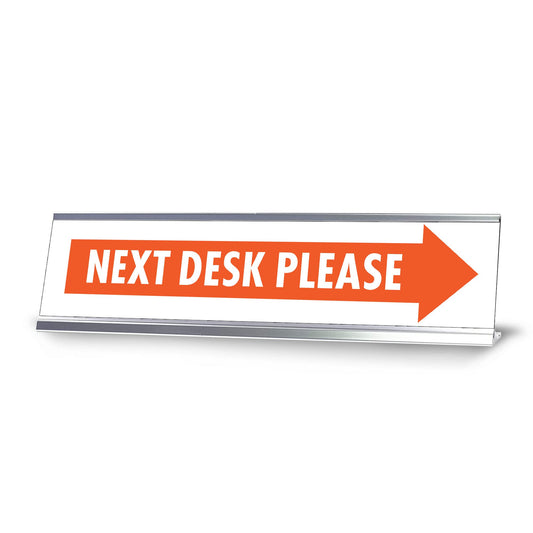 Next Desk Please, Orange Silver Frame, Desk Sign - Office Desk Sign