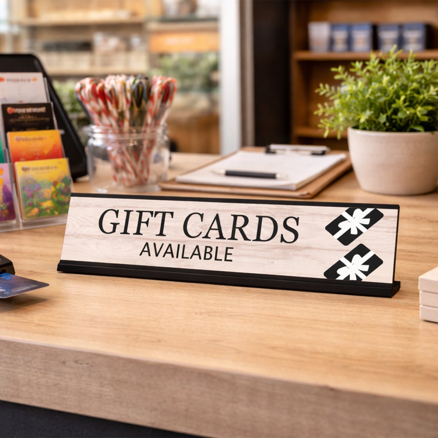 Signs ByLITA Gift Cards Available Graphic Black Frame, Desk Sign (2x8")