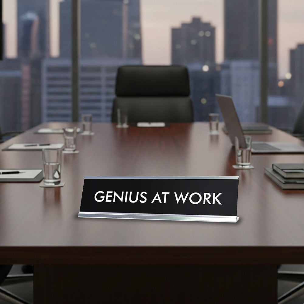 GENIUS AT WORK Novelty Desk Sign