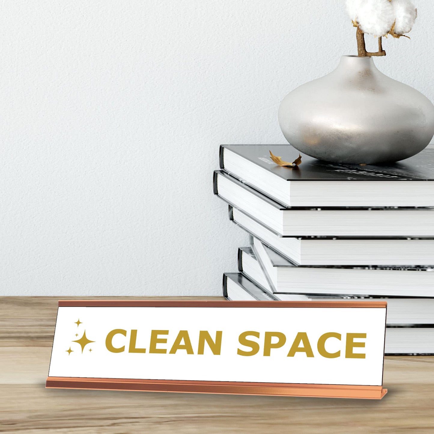 Clean Space, Golden Gold Frame, Desk Sign (2x8")