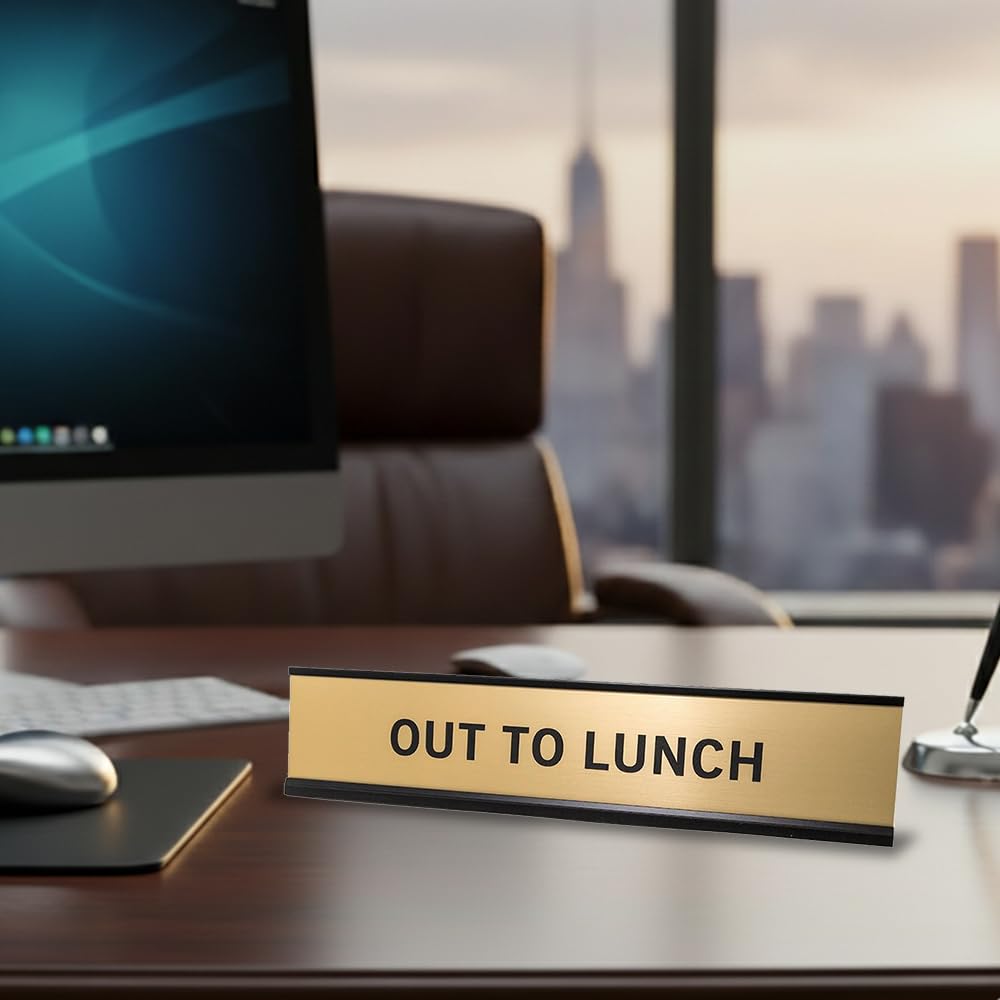 OUT TO LUNCH 2"x10" Nameplate Desk Sign