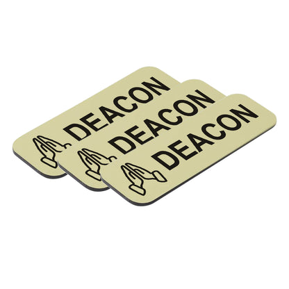 Deacon, 1 x 3" Name Tag/Badge, Praying Hands Design (3 Pack)
