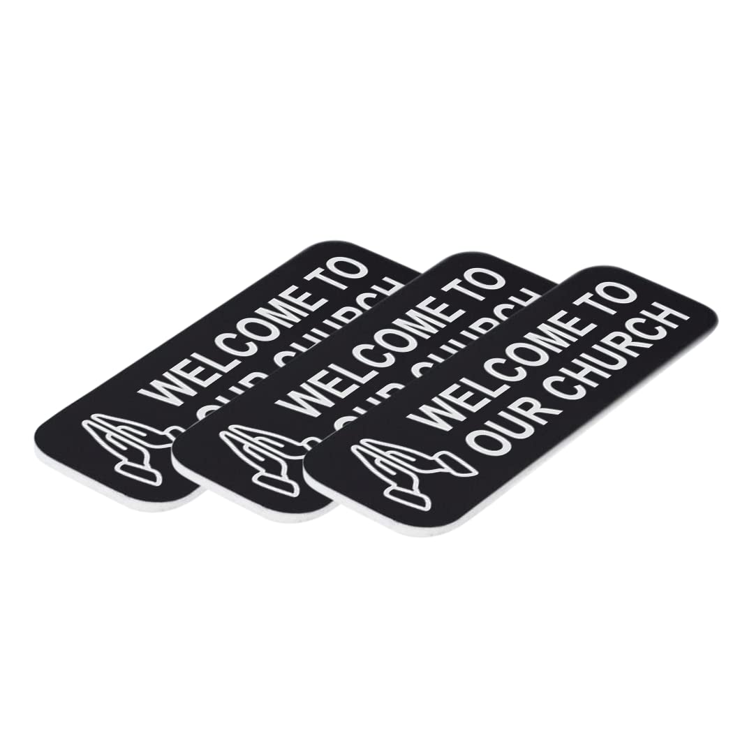 Welcome To Our Church 1 x 3" Name Tag/Badge, Praying Hands Design (3 Pack)