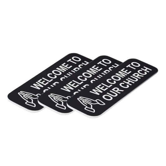 Welcome To Our Church 1 x 3" Name Tag/Badge, Praying Hands Design - Name Tag Badge