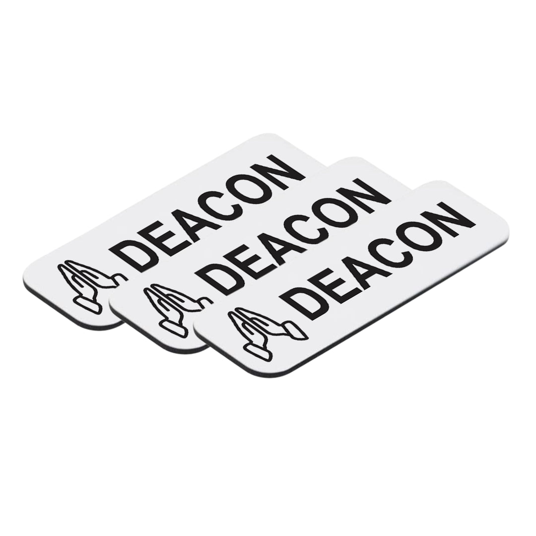 Deacon, 1 x 3" Name Tag/Badge, Praying Hands Design (3 Pack)
