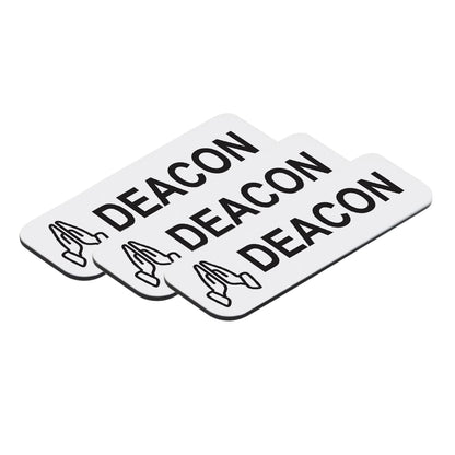 Deacon, 1 x 3" Name Tag/Badge, Praying Hands Design (3 Pack)