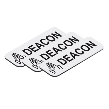 Deacon, 1 x 3" Name Tag/Badge, Praying Hands Design (3 Pack)