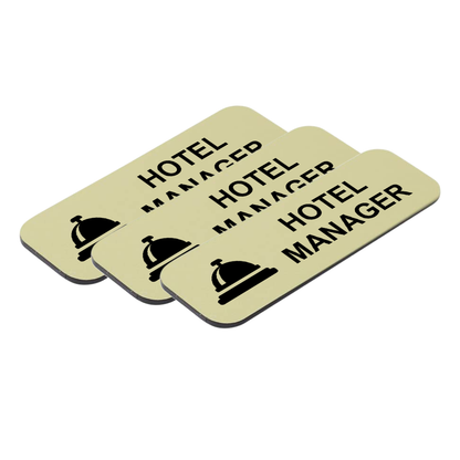 Hotel Manager (Bell) 1 x 3" Name Tag/Badge, (3 Pack)
