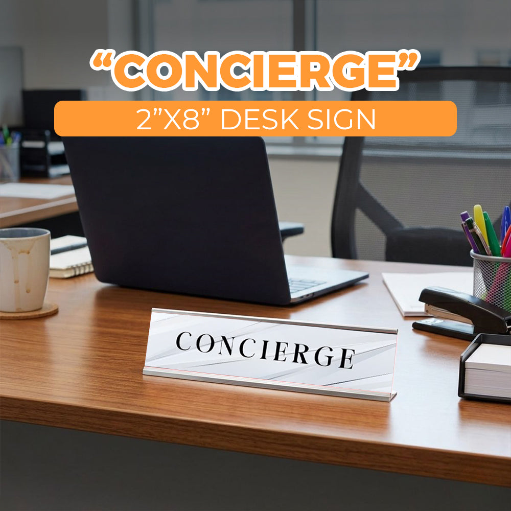 Signs ByLITA Concierge Silver Frame, Novelty Desk Sign (2x8“)