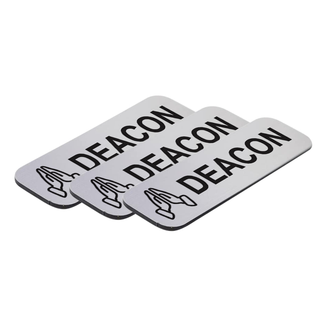 Deacon, 1 x 3" Name Tag/Badge, Praying Hands Design (3 Pack)