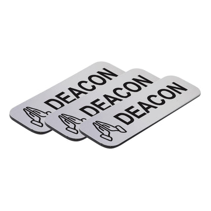 Deacon, 1 x 3" Name Tag/Badge, Praying Hands Design (3 Pack)