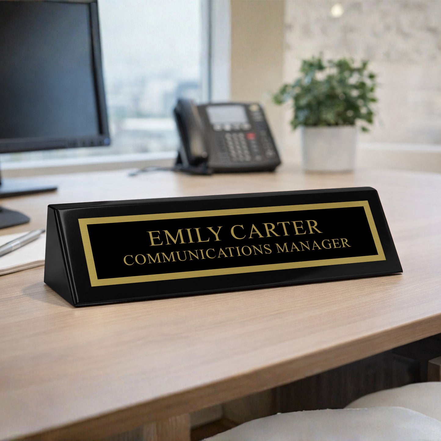 Black Piano Finish Desk Name Plate