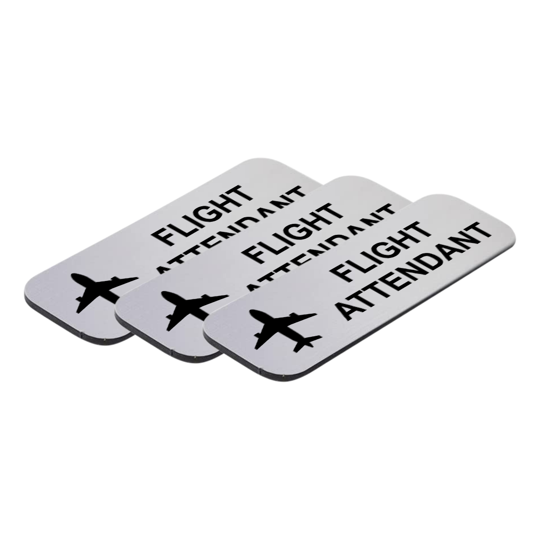Flight Attendant 1 x 3" Name Tag/Badge, (3 Pack)