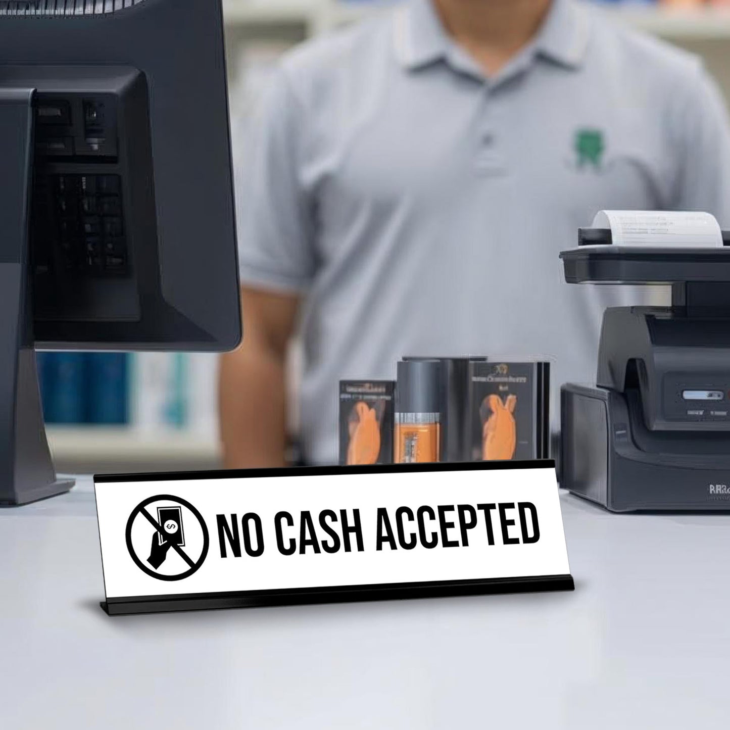 No Cash Accepted Black Frame, Desk Sign (2x8")