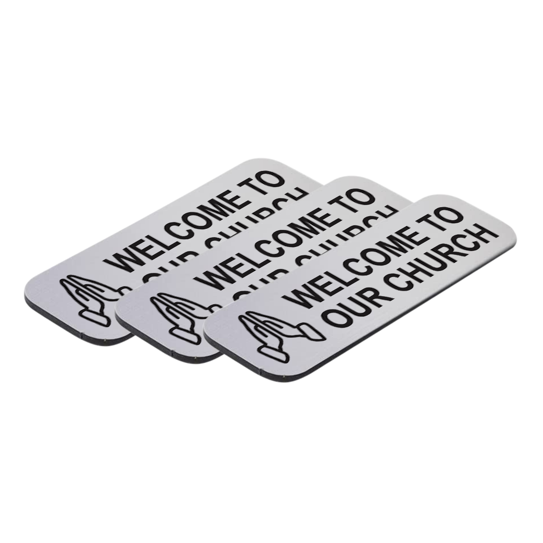 Welcome To Our Church 1 x 3" Name Tag/Badge, Praying Hands Design (3 Pack)