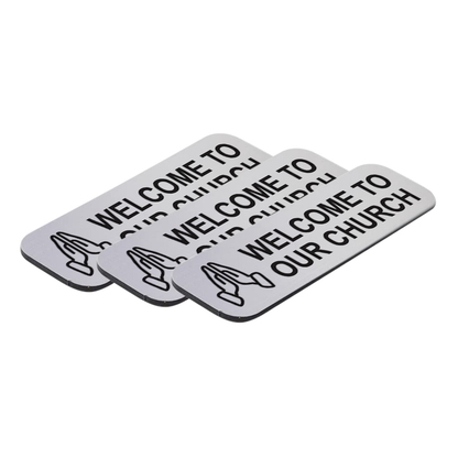 Welcome To Our Church 1 x 3" Name Tag/Badge, Praying Hands Design (3 Pack)