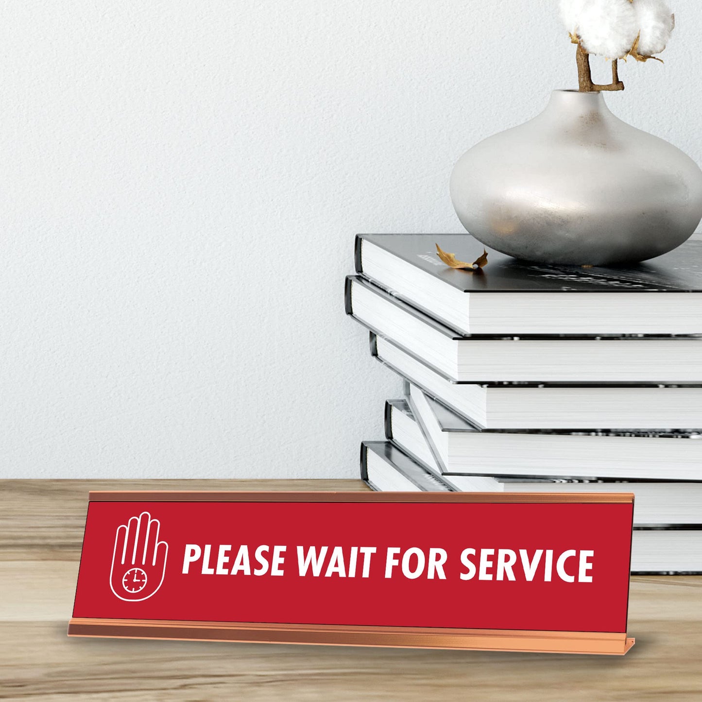 Please Wait For Service, Clock Gold Frame, Desk Sign (2x8")