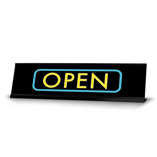 Open, Black Frame, Desk Sign - Office Desk Sign
