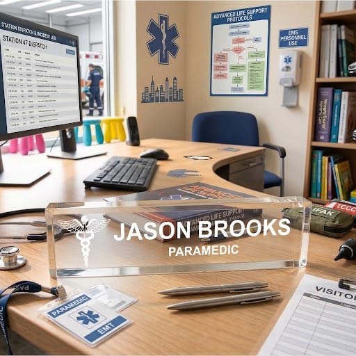 Doctor Themed Caduceus, Personalized Acrylic Desk Sign for Doctor and Medical Professionals (2 x 10")