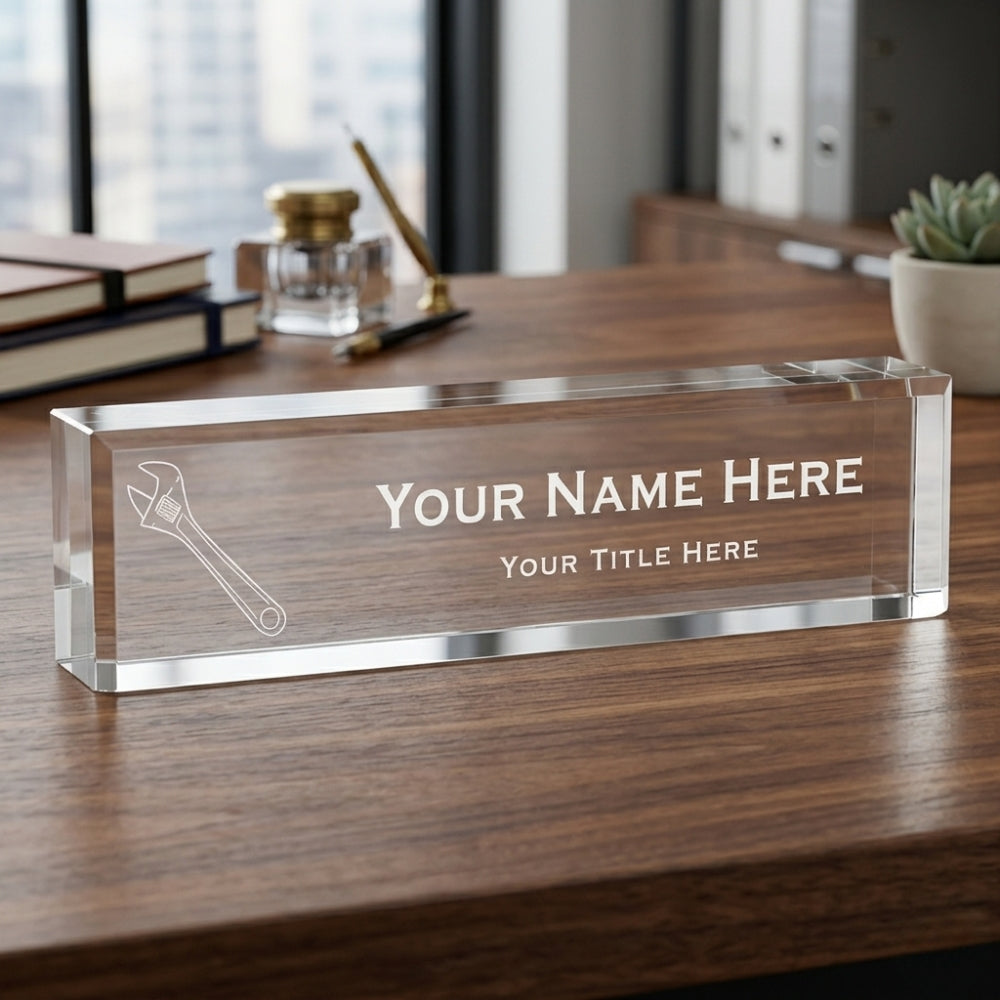 Engineer Themed, Personalized Acrylic Desk Sign Spanner and Wrench (2 x 10")