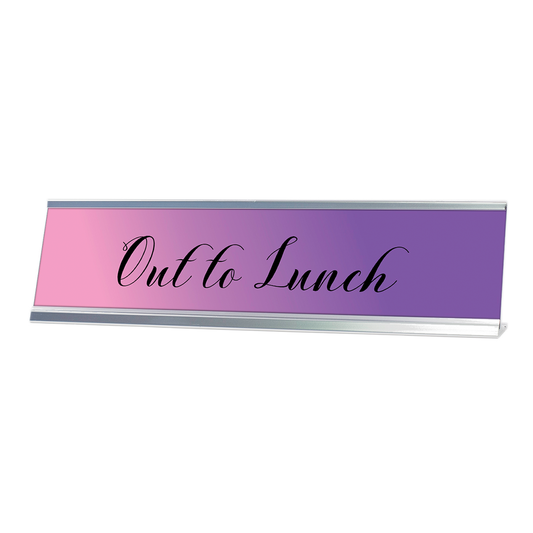 Out to Lunch, Purple Cursive Desk Sign - Office Desk Sign