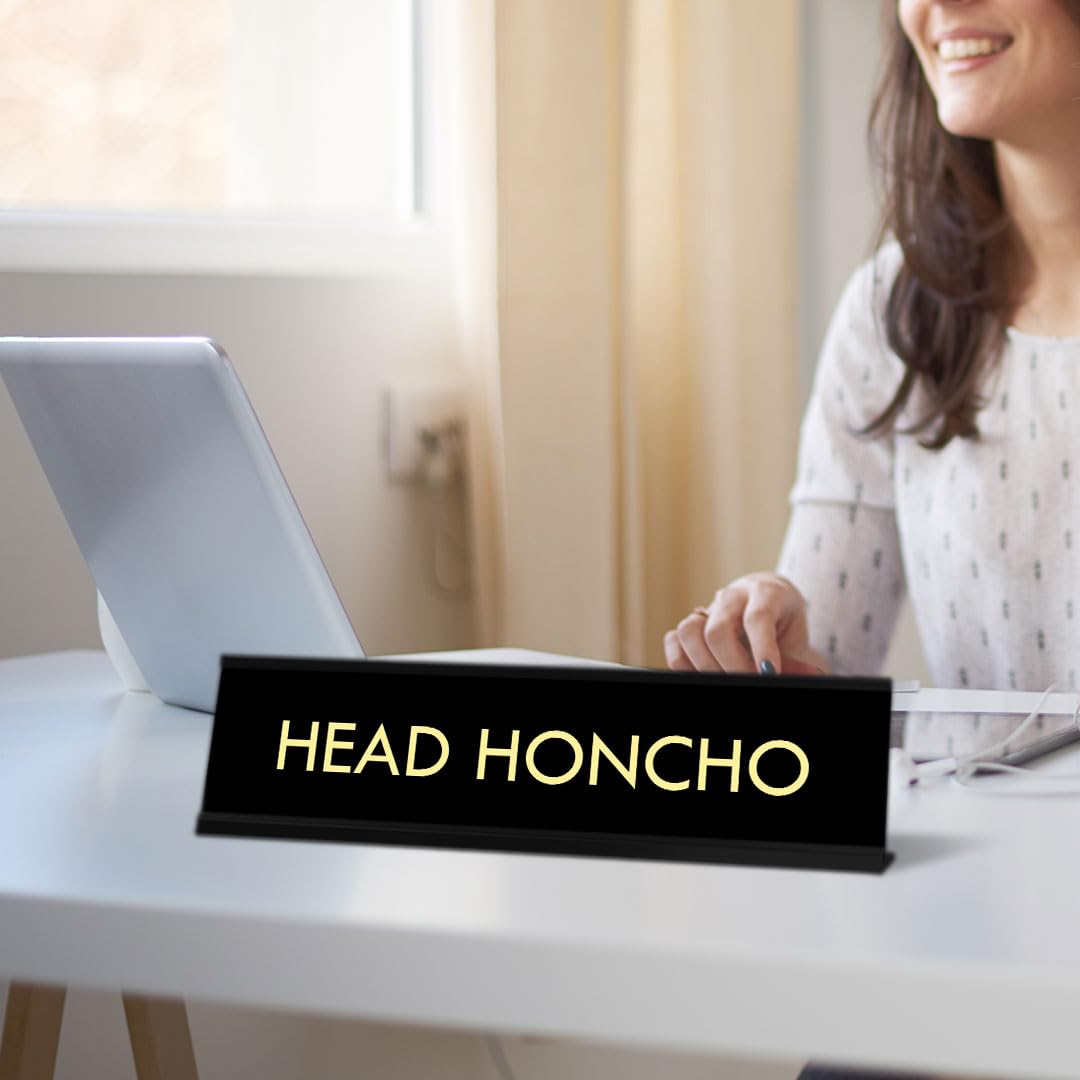 Head Honcho - Black Desk Sign Name Plate for Boss | (2 x 8")