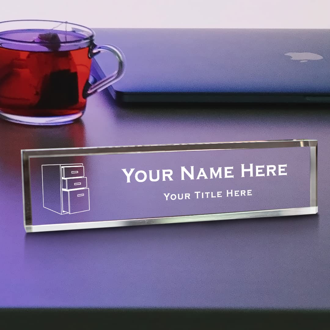 File clerk, Personalized Acrylic Desk Sign (2 x 10")