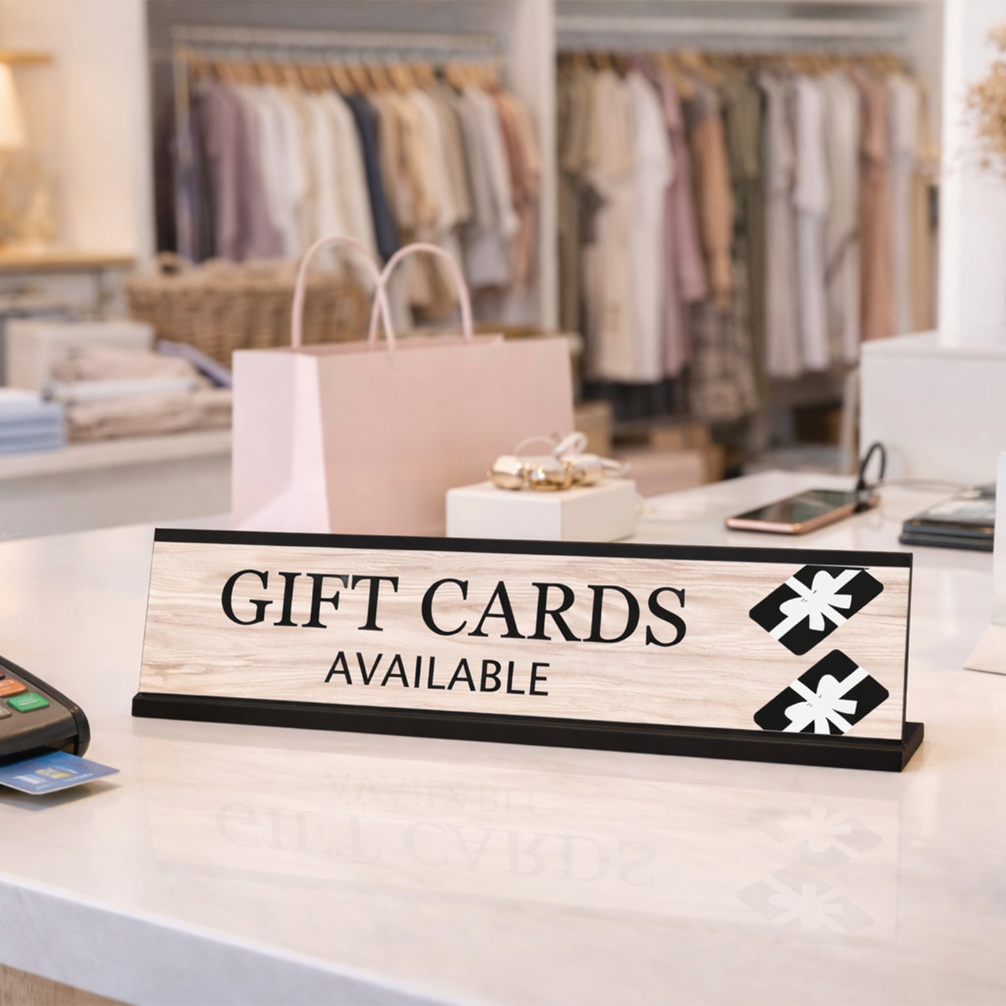 Signs ByLITA Gift Cards Available Graphic Black Frame, Desk Sign (2x8")