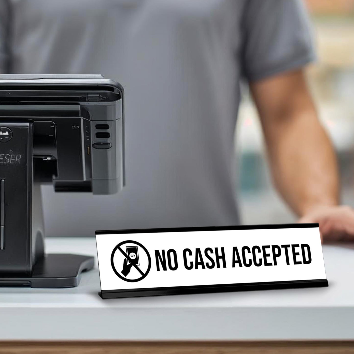 No Cash Accepted Black Frame, Desk Sign (2x8")