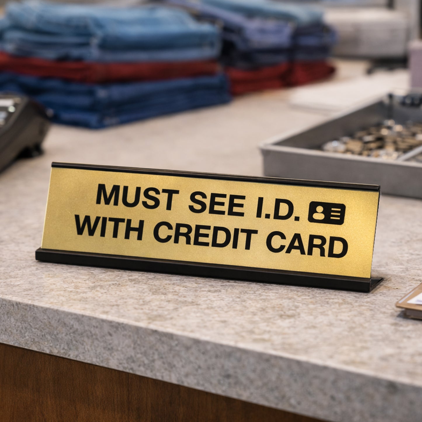 Signs ByLITA Must See ID With Credit Card Black Frame Desk Sign (2x8")