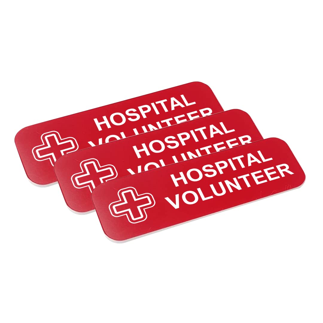 Hospital Volunteer 1 x 3" Name Tag/Badge, (3 Pack)