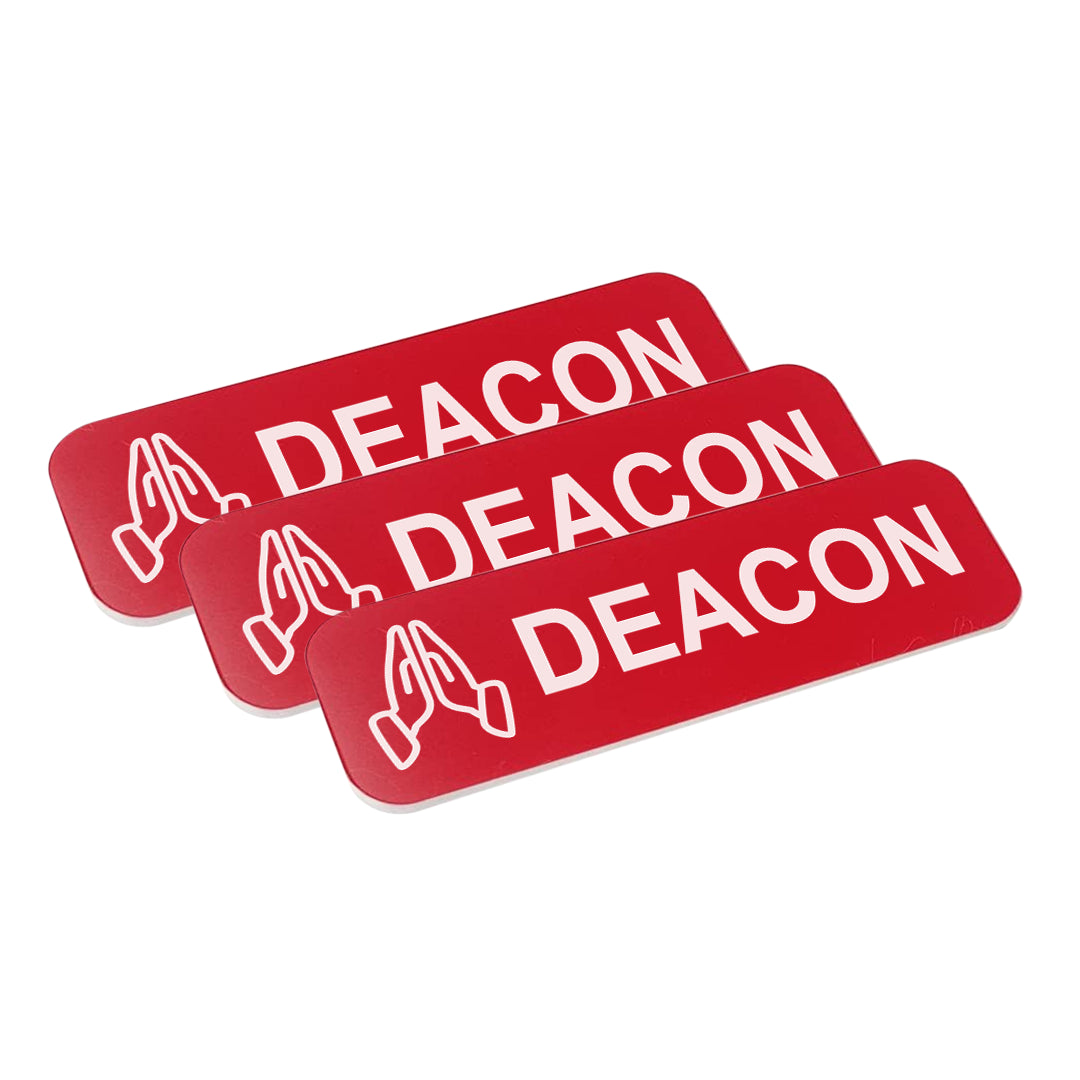 Deacon, 1 x 3" Name Tag/Badge, Praying Hands Design (3 Pack)