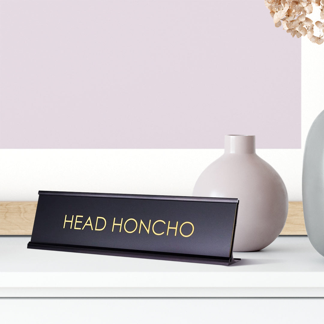 Head Honcho - Black Desk Sign Name Plate for Boss | (2 x 8")