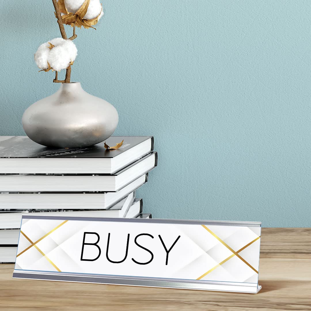 Signs ByLITA Busy Silver Frame, Novelty Desk Sign (2x8“)