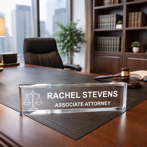 Scales of Justice, Legal Themed, Personalized Acrylic Desk Sign for Lawyers and Legal Professionals (2 x 10")