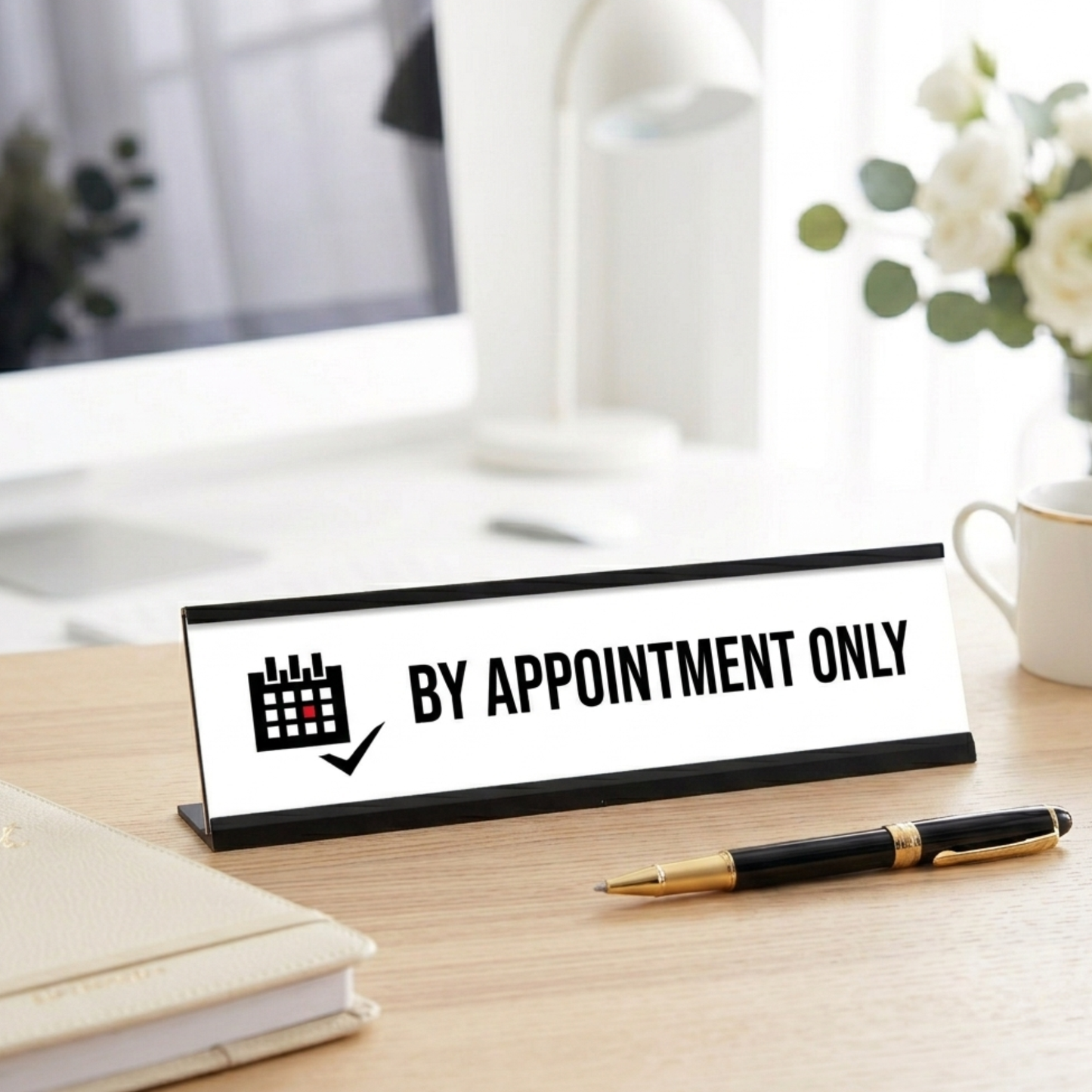 By Appointment only, Calendar Black Frame, Desk Sign(2x8")